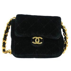Chanel Black Velvet Micro Classic Flap Shoulder Bag Pochette 117109